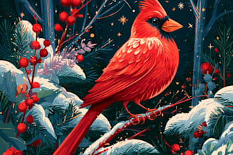 draw retro holiday christmas artworks as a gift