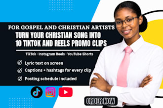 turn your christian song into 10 tiktok and reels promo clips for gospel artist