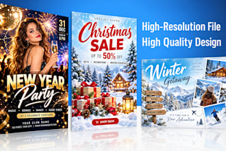 design christmas halloween newyear party postcard flyer greeting card