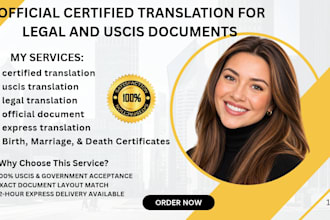 provide official certified translation for legal and uscis documents in 12 hours