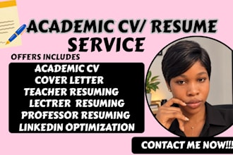 write resume and cover letter for teacher, professor, lecturer, academic CV