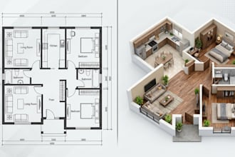 architectural 2d floor plan 3d floor plan layout design