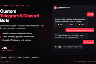 build a custom telegram or discord bot with ai features