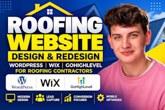 build wordpress roofing website, wix gohighlevel contractor website redesign