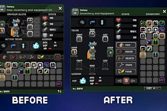 create pixel art UI elements hud and game icons for 2d games