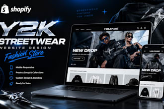 design y2k streetwear clothing shopify website fashion store