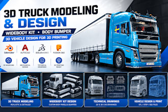 create 3d truck models, rc car models and custom widebody kits for 3d printing