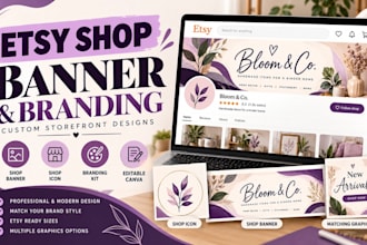 design an etsy shop banner, shop icon and branding kit