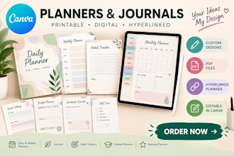canva printable planner journal design esty hyperlinked adhd journal planner