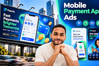 design mobile payment app billboards, fintech advertising and digital app ads