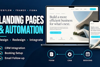 design, redesign webflow, figma framer landing page with crm booking automation