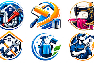 design a professional plumbing, paint roller, sewing machine, repair logo