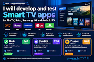 develop and test smart tv apps for fire tv, roku, samsung, lg and android tv