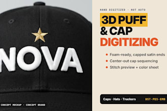 do 3d puff and cap embroidery digitizing for hats in dst pes emb