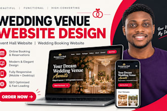 wedding venue website, event hall website design, wedding booking website, event