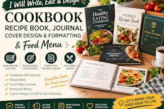 write edit design cookbook recipe book journal cover design formatter food menu