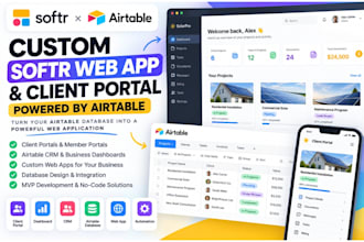 build softr web app, airtable client portal, CRM, and custom business dashboard