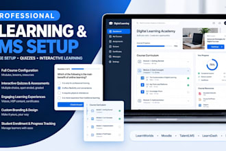 setup elearning course on learnworlds, moodle lms, talentlms, h5p and learndash