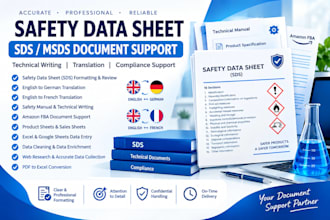 create, format and review safety data sheets and technical documents