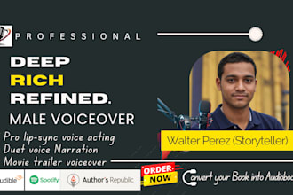 record epic movie trailer voice over, lip sync character voiceover or dubbing