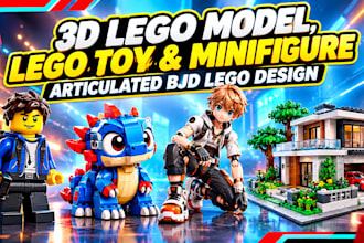 do 3d lego model, lego toy, articulated bjd lego design, 3d lego minifigure