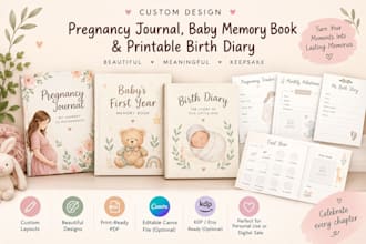 design pregnancy journal, baby first year memory book and printable birth diary