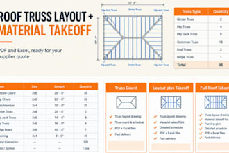 create roof truss layout and material takeoff for