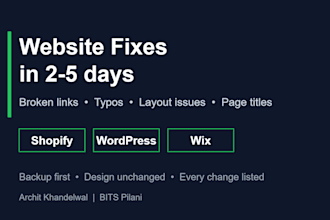 fix bugs, broken links and typos on your shopify or wordpress site