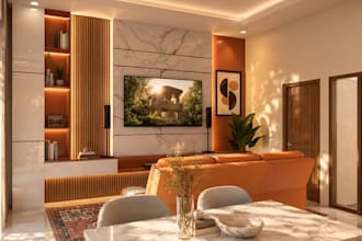 reconstruct interior modern living room, kitchen, bed room interior rendering