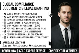 draft custom gdpr and ccpa privacy policies terms and dpa documents