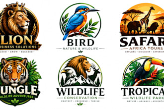 design a professional lion, bird, safari, jungle logo