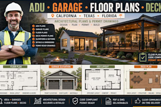 architectural adu garage floor plans deck permit plan drawings design tx fl ca