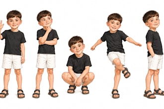 create childrens book character design and turnaround sheets