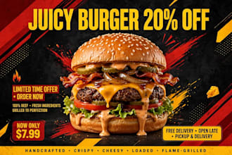 design modern burger, pizza poster for your USA restaurant