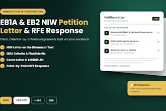 write eb1a and eb2 niw petition letter, cover letter and rfe response