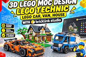 do 3d lego moc design lego technic lego car, van, house with bricklink studio