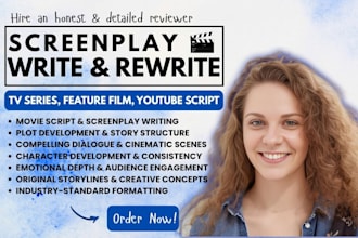 write a professional movie script, screenplay, and feature film scripts
