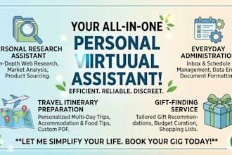 be your personal virtual assistant for research, travel itineraries,daily admin
