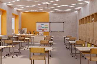 redecorate kids classroom, kindergarten space design, 3d schools interior render