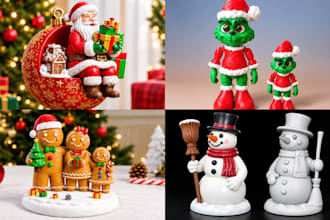 sculpt 3d printable christmas figurines and custom character models