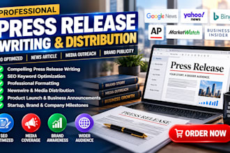 write SEO press release PR distribution news article media coverage