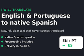 translate english and portuguese to native spanish