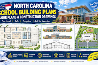 draw north carolina school building plans, floor plans and construction drawings
