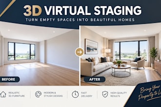 transform empty rooms to realistic 3d virtual staging