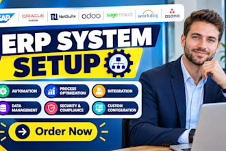 setup erp system sap oracle fusion netsuite odoo sage intacct workday asana CRM