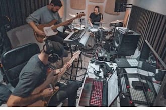 produce disco funk music with groovy bass and guitar
