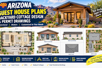 draw arizona guest house plans, backyard cottage design and permit drawings
