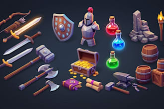 create low poly fantasy rpg props, medieval weapons and game asset packs