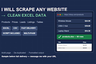 scrape any website and deliver clean data in excel or CSV