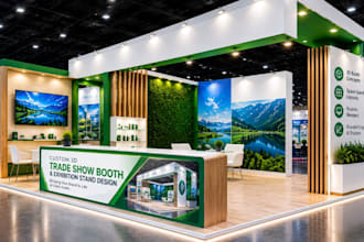 design a 3d trade show booth exhibition stand with realistic renders